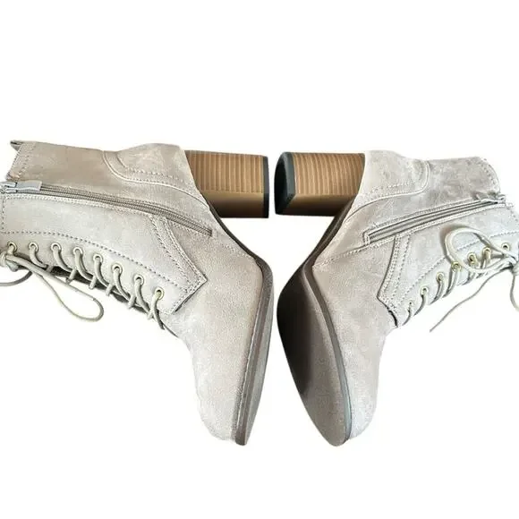 Journey Collection Baylor Lace Up Combat Heeled Bootie Gray NEW 8.5 WIDE - Picture 7 of 10